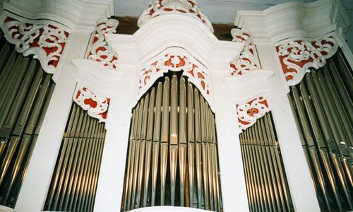 Orgeldetailfoto Johan-Gottlob-Trampeli-Orgel Sirbis